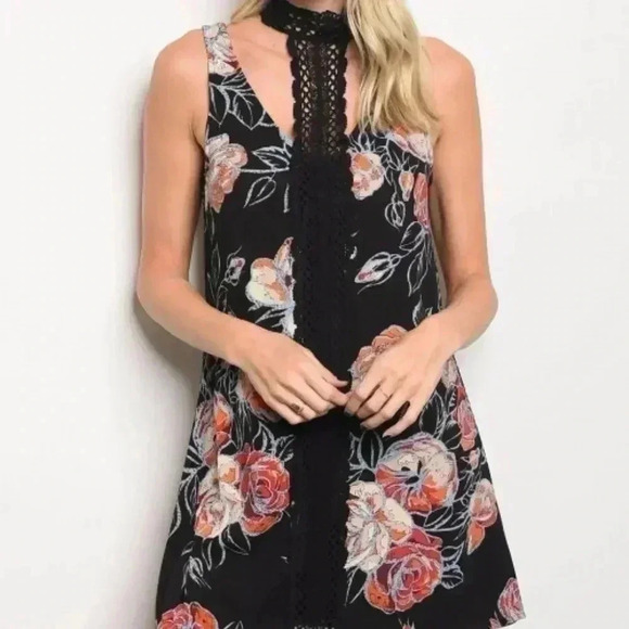 DRESS FLORAL PRINT CHOKER DRESS - Picture 1 of 3